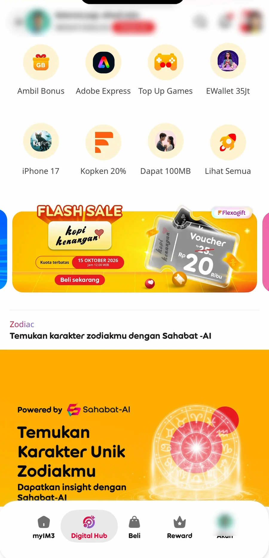 Halaman Digital Hub, ikon Lihat Semua di kanan atas